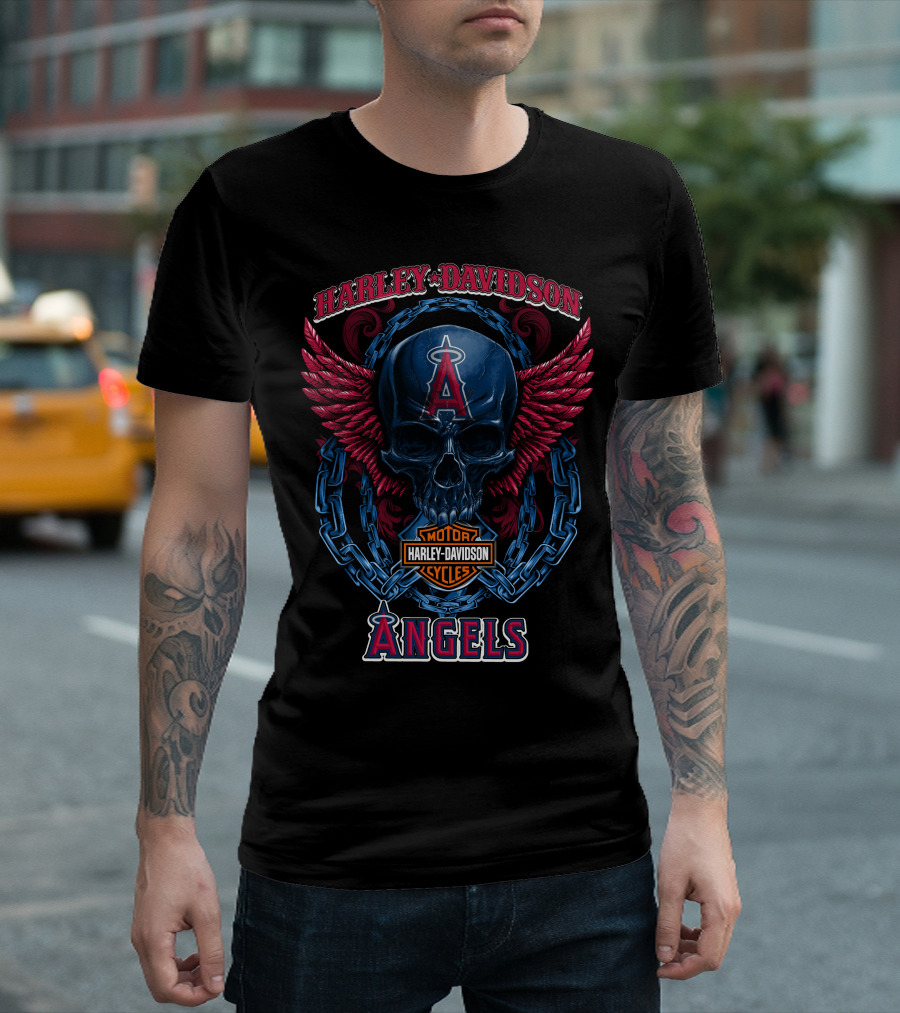 Harley Davidson Motorcycles Los Angeles Angels Skull Wings T-Shirt