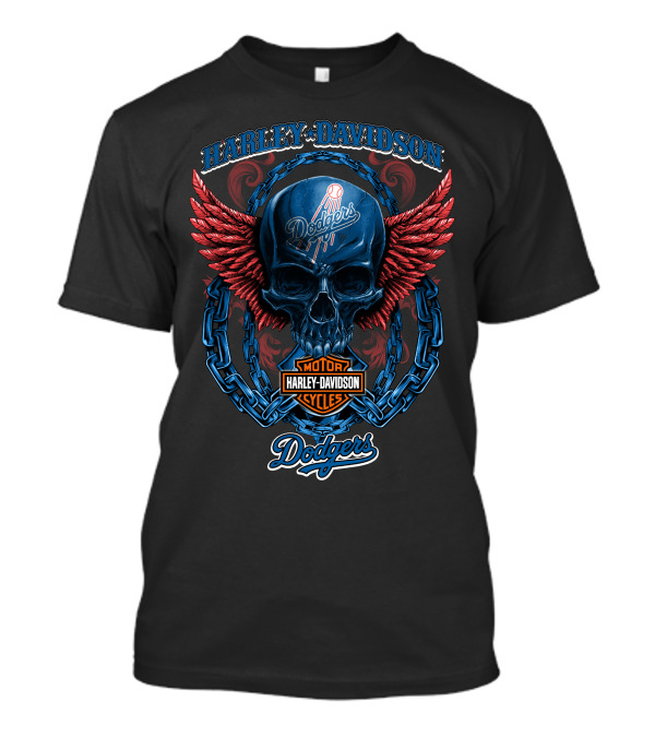 Harley Davidson Los Angeles Dodgers Motor Cycles Skull With Wings T-Shirt