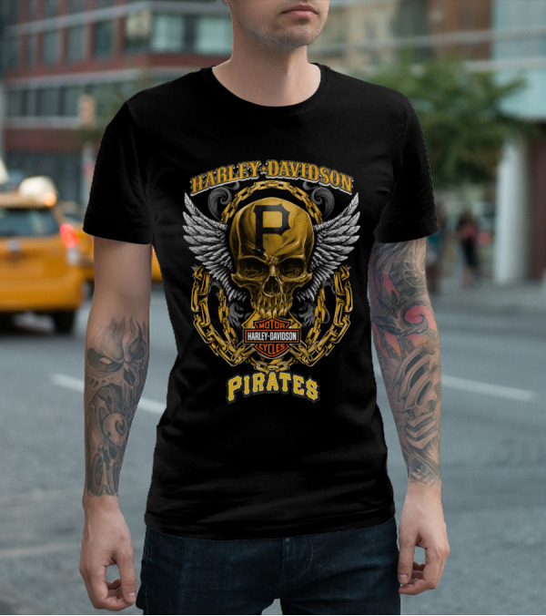 Harley Davidson Pirates Skull With Wings And Chain T-Shirt