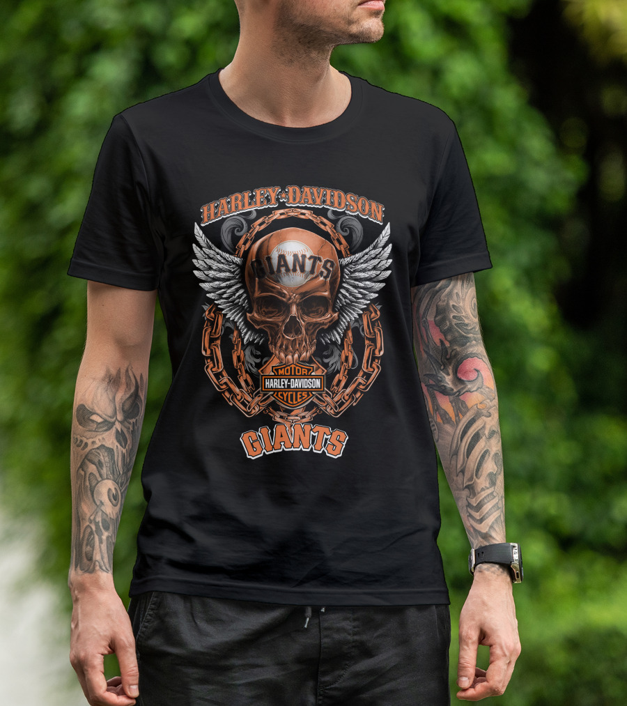 Harley Davidson Motorcycles Giants Skull Chains Wings T-Shirt