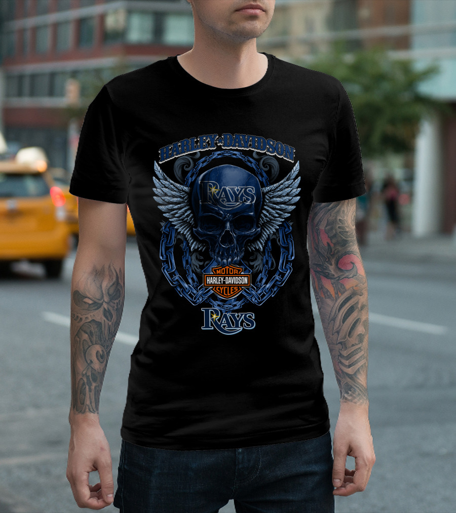 Harley Davidson Rays Skull Wings Motor Cycles T-Shirt