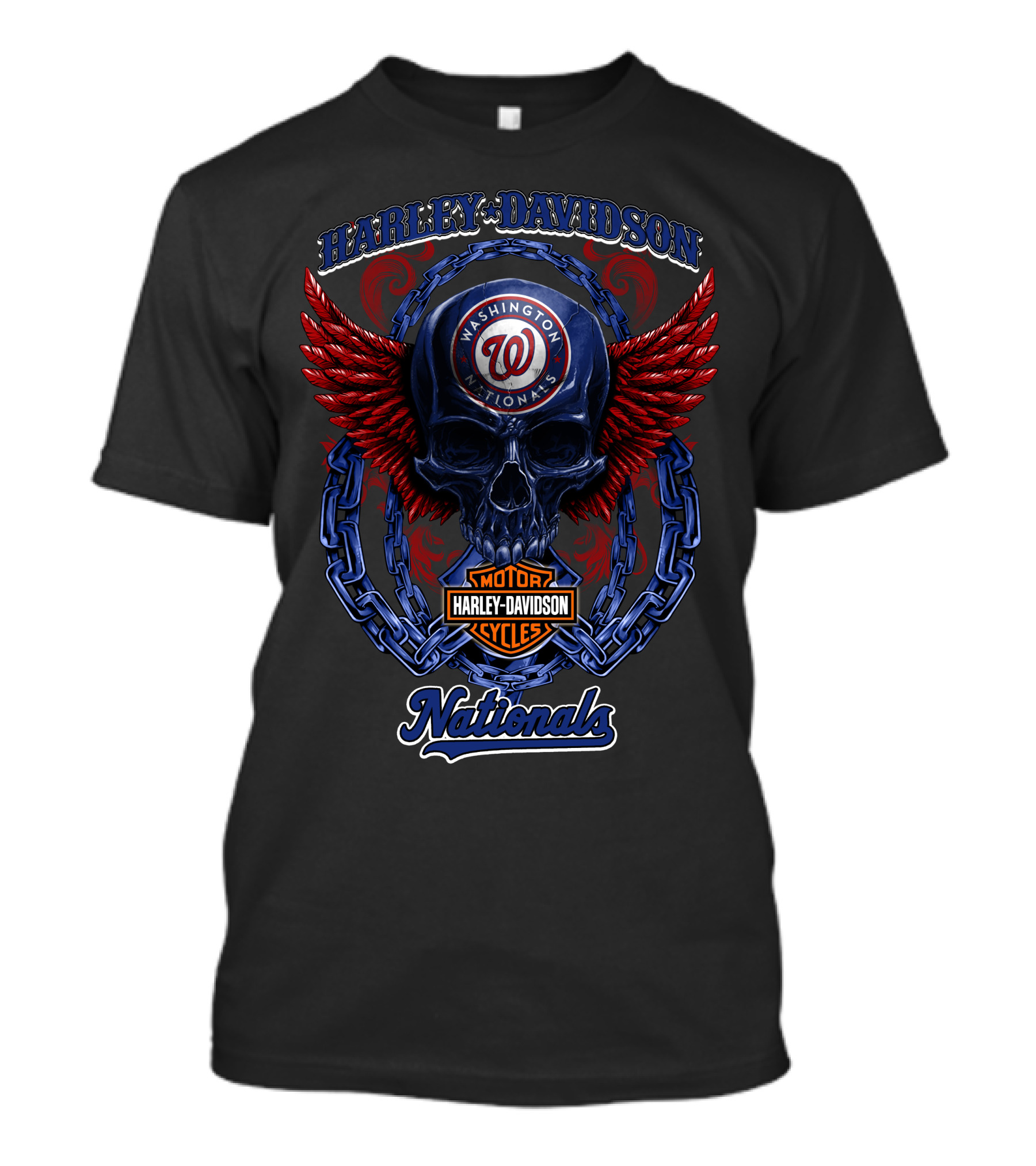 Harley Davidson Washington Nationals Motor Cycles Skull Wings T-Shirt