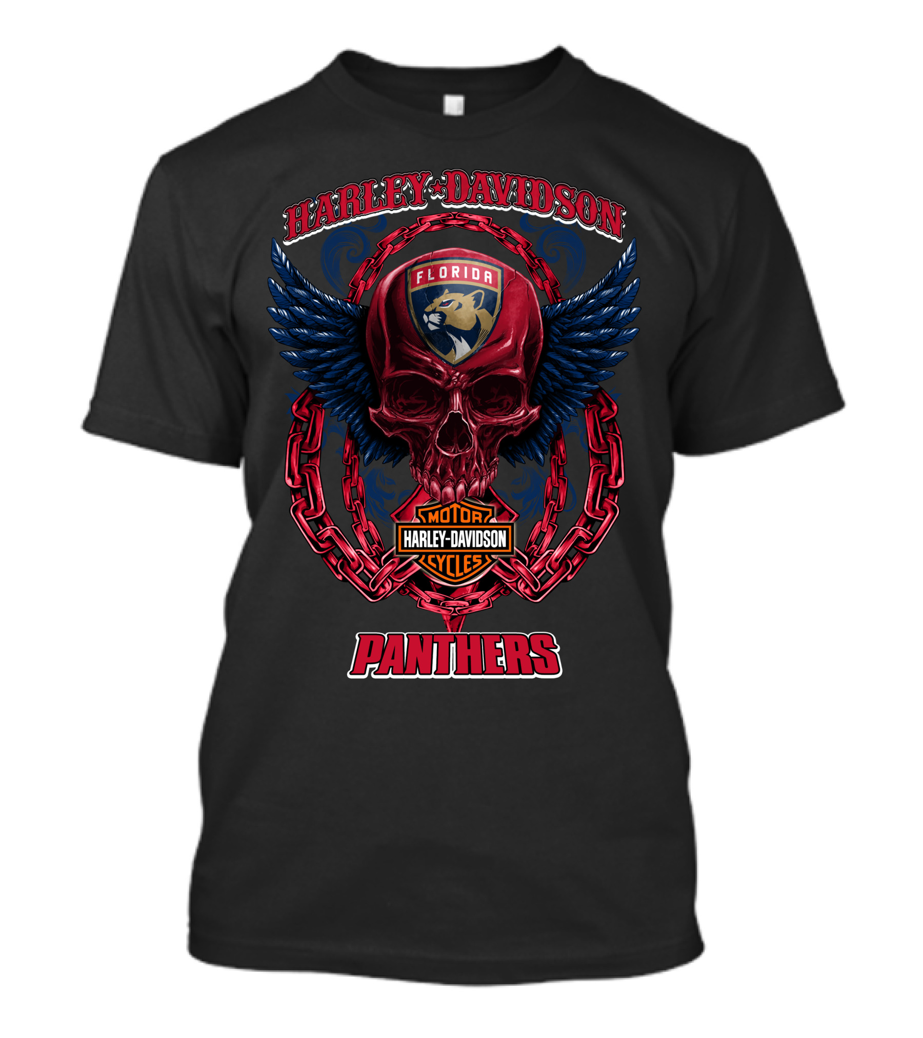 Harley Davidson Florida Panthers Motorcycles Nhl Winged Skull T-Shirt