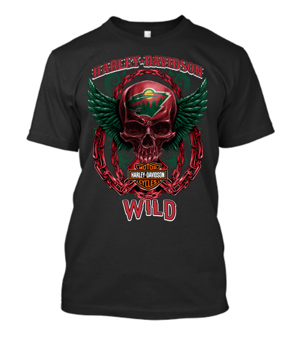 Harley Davidson Motorcycles Nhl Minnesota Wild Skull Wings Chain T-Shirt
