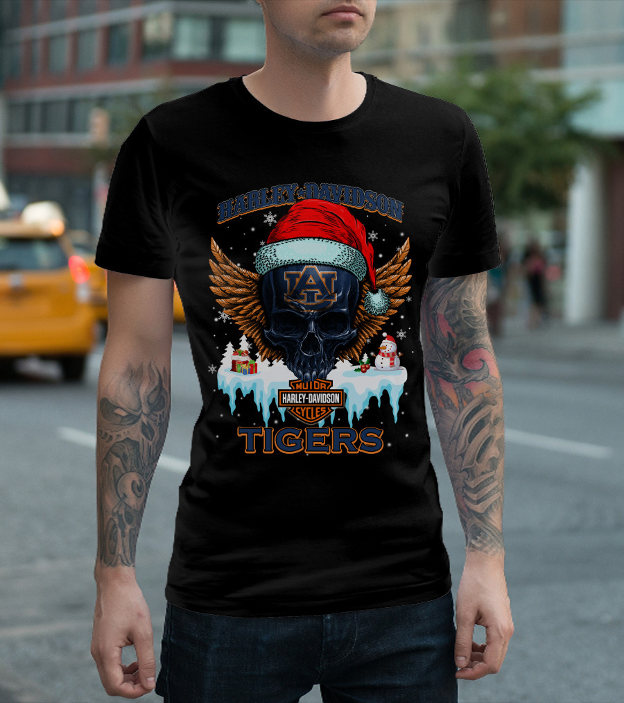 Harley Davidson Auburn Tigers Santa Skull T-Shirt