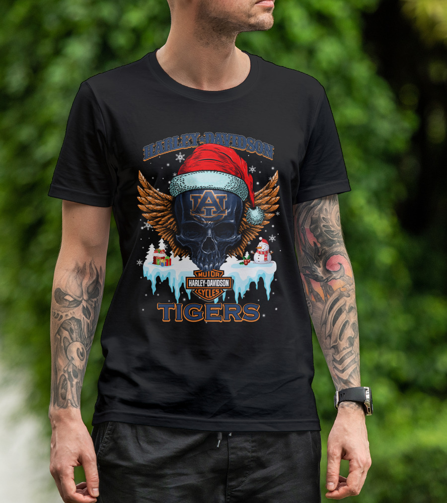 Harley Davidson Auburn Tigers Santa Skull T-Shirt