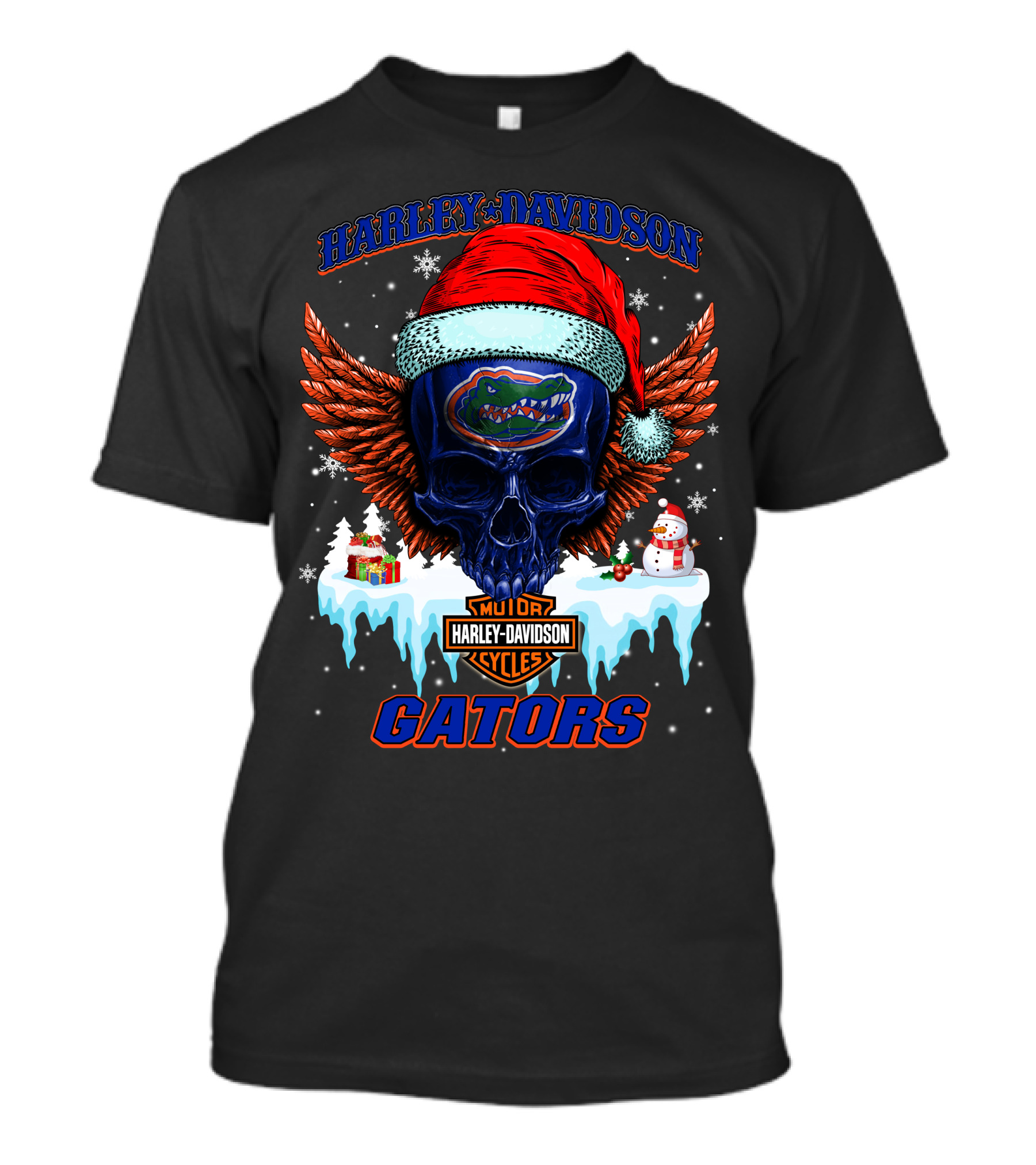 Harley Davidson Motor Cycles Gators Santa Skull T-Shirt