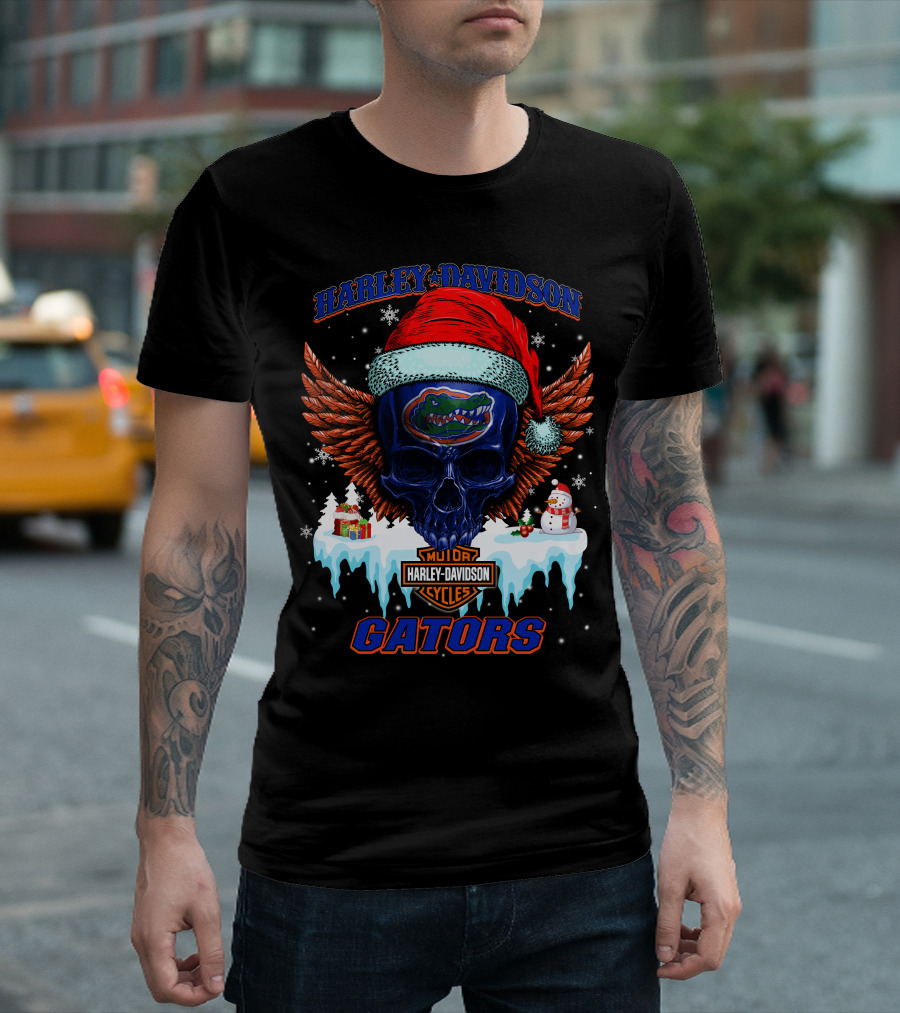 Harley Davidson Motor Cycles Gators Santa Skull T-Shirt