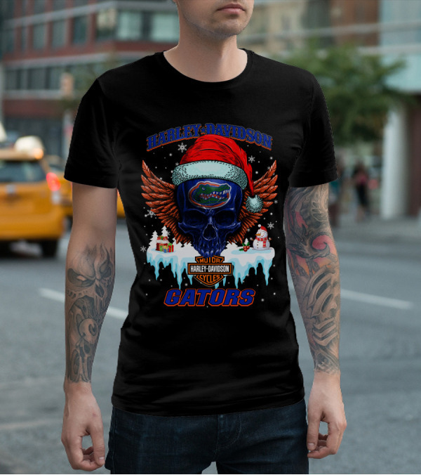 Harley Davidson Motor Cycles Gators Santa Skull T-Shirt