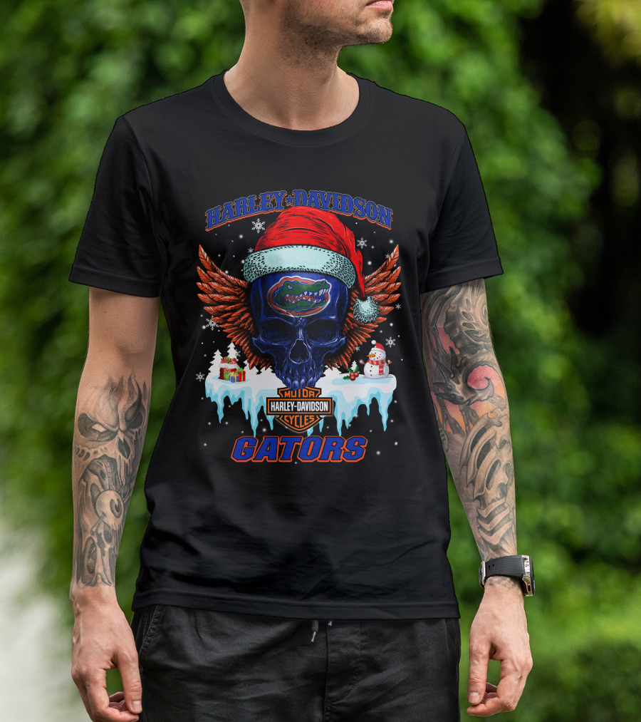 Harley Davidson Motor Cycles Gators Santa Skull T-Shirt