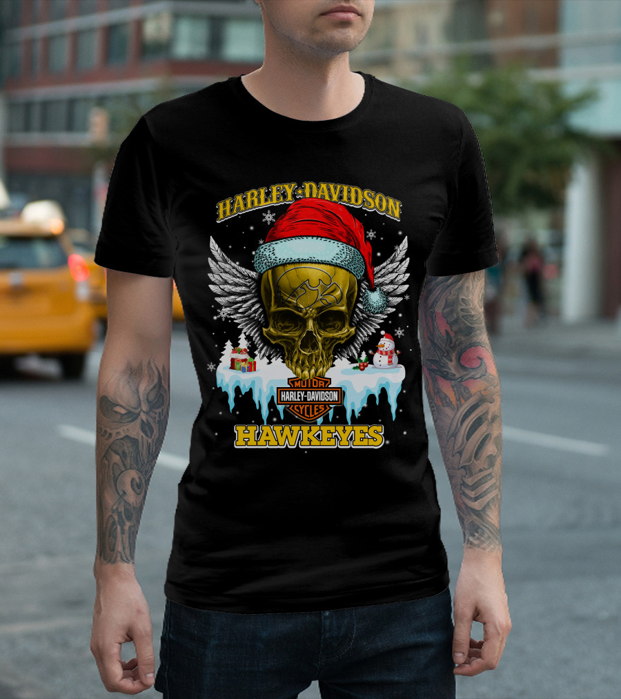 Harley Davidson Hawkeyes Motorcycles Holiday Skull And Wings T-Shirt