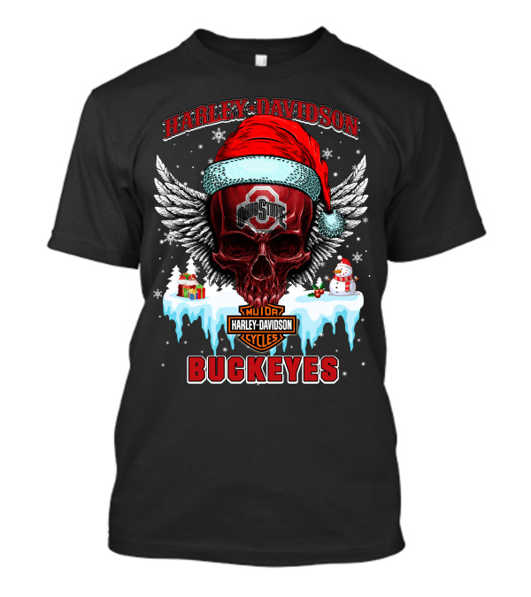 Harley Davidson Ohio State Buckeyes Motorcycles Cycles Santa Skull Wings Snowman T-Shirt