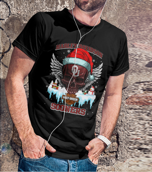 Harley Davidson Oklahoma Sooners Christmas Skull Wings T-Shirt