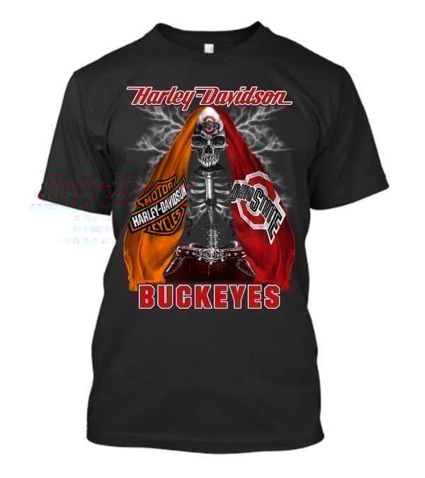 Harley Davidson Ohio State Buckeyes Skeleton Motocycles T-Shirt