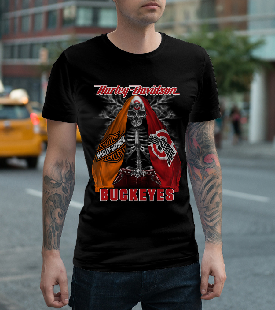 Harley Davidson Ohio State Buckeyes Skeleton Motocycles T-Shirt