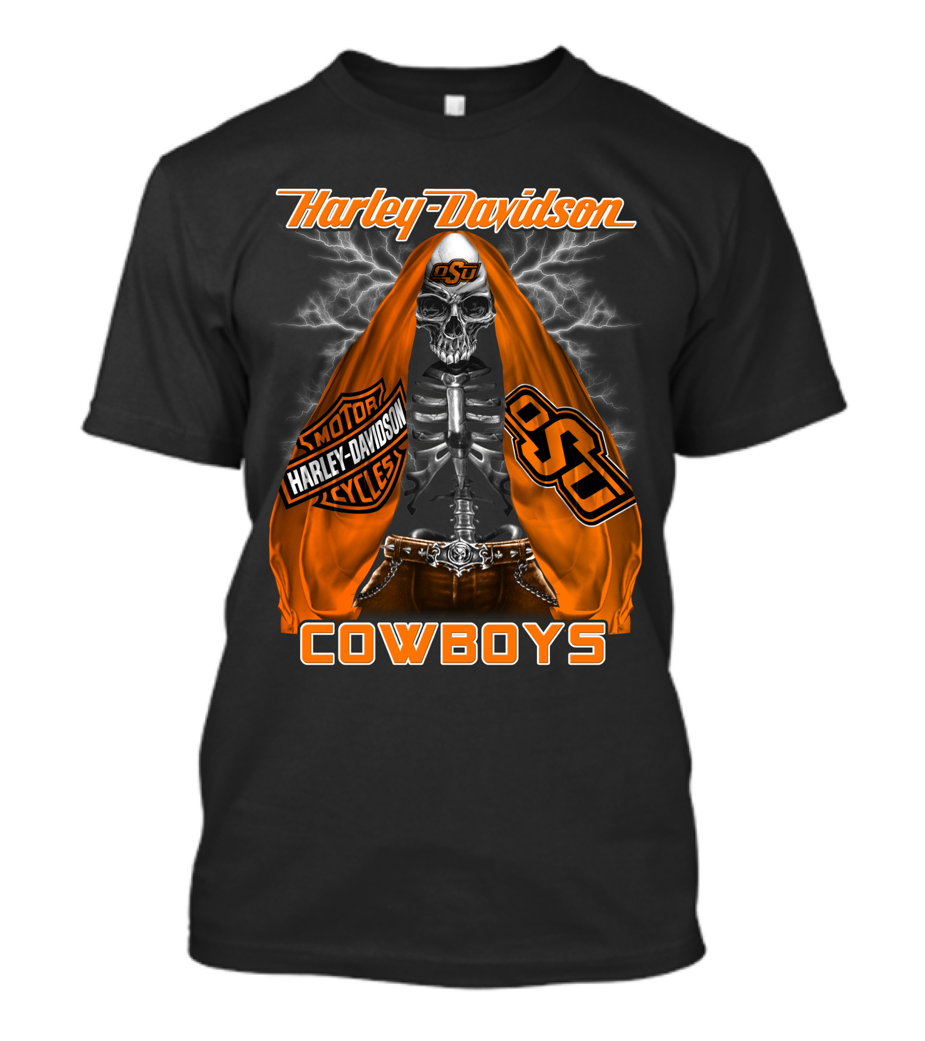Harley Davidson Oklahoma State Cowboys Skeleton Osu Motorcycle T-Shirt