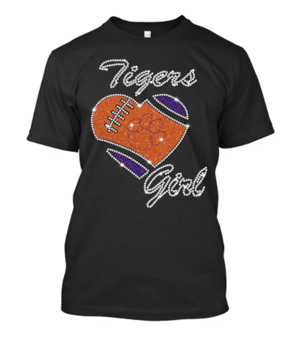 Tigers Girl Heart Football Clemson Paw T-Shirt