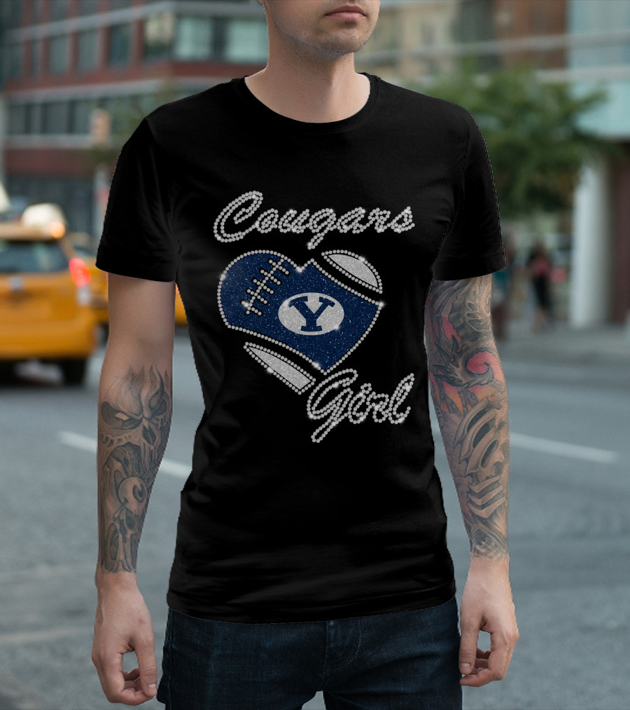 BYU Cougars Girl Football Heart T-Shirt