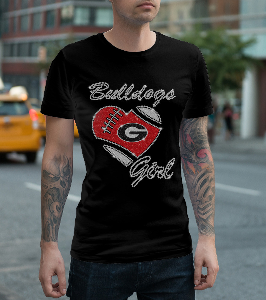 Georgia Bulldogs Girl Heart Football Bling T-Shirt
