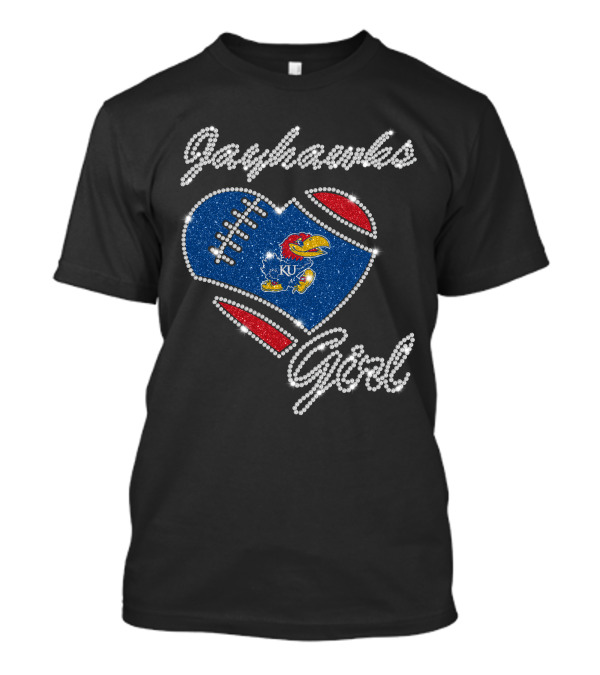 Jayhawks Girl KU Football Heart T-Shirt