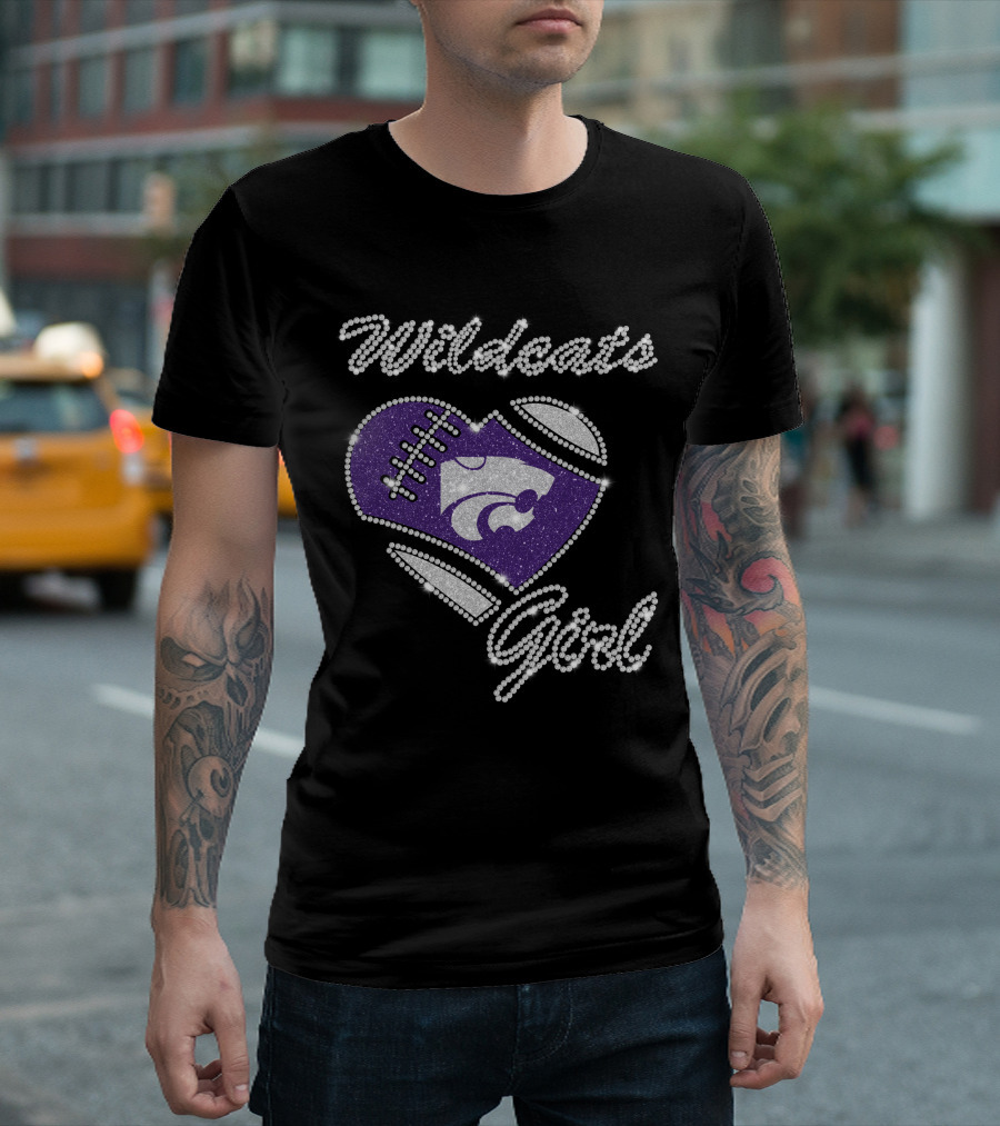 Wildcats Girl Kansas State Football Heart T-Shirt