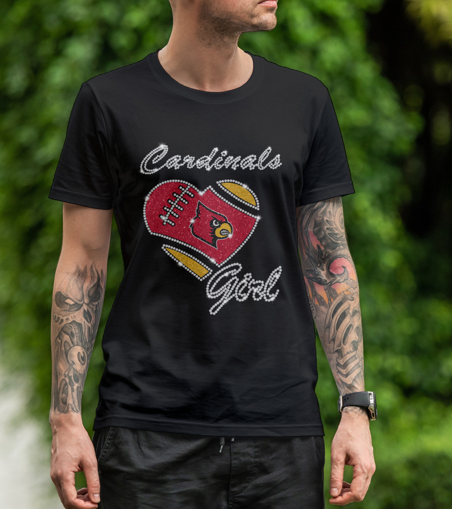 Cardinals Girl Louisville Cardinals Football Heart T-Shirt