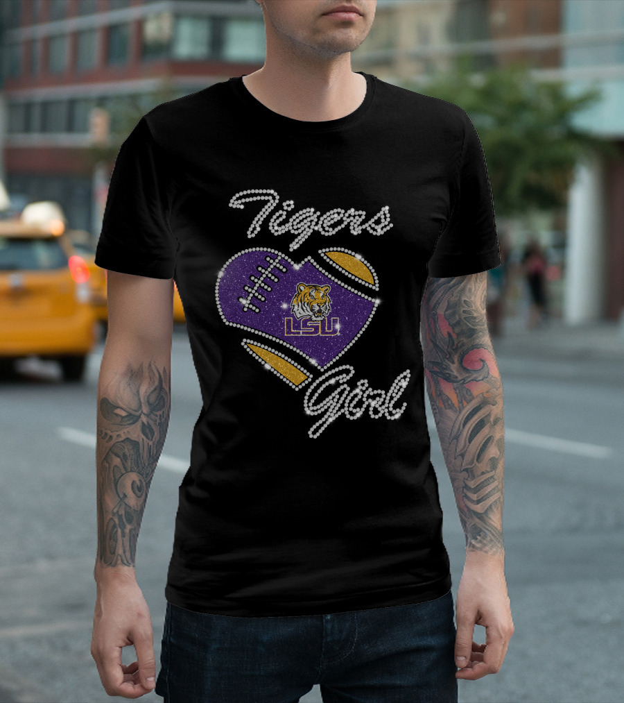 LSU Tigers Girl Heart Football Sparkle Design DNTee25 T-Shirt
