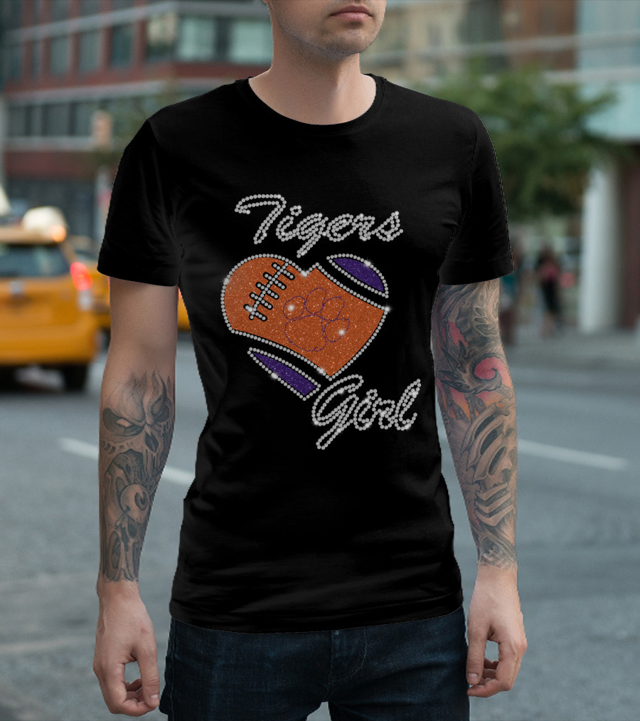 Clemson Tigers Girl Football Heart Sparkle dntee25 T-Shirt