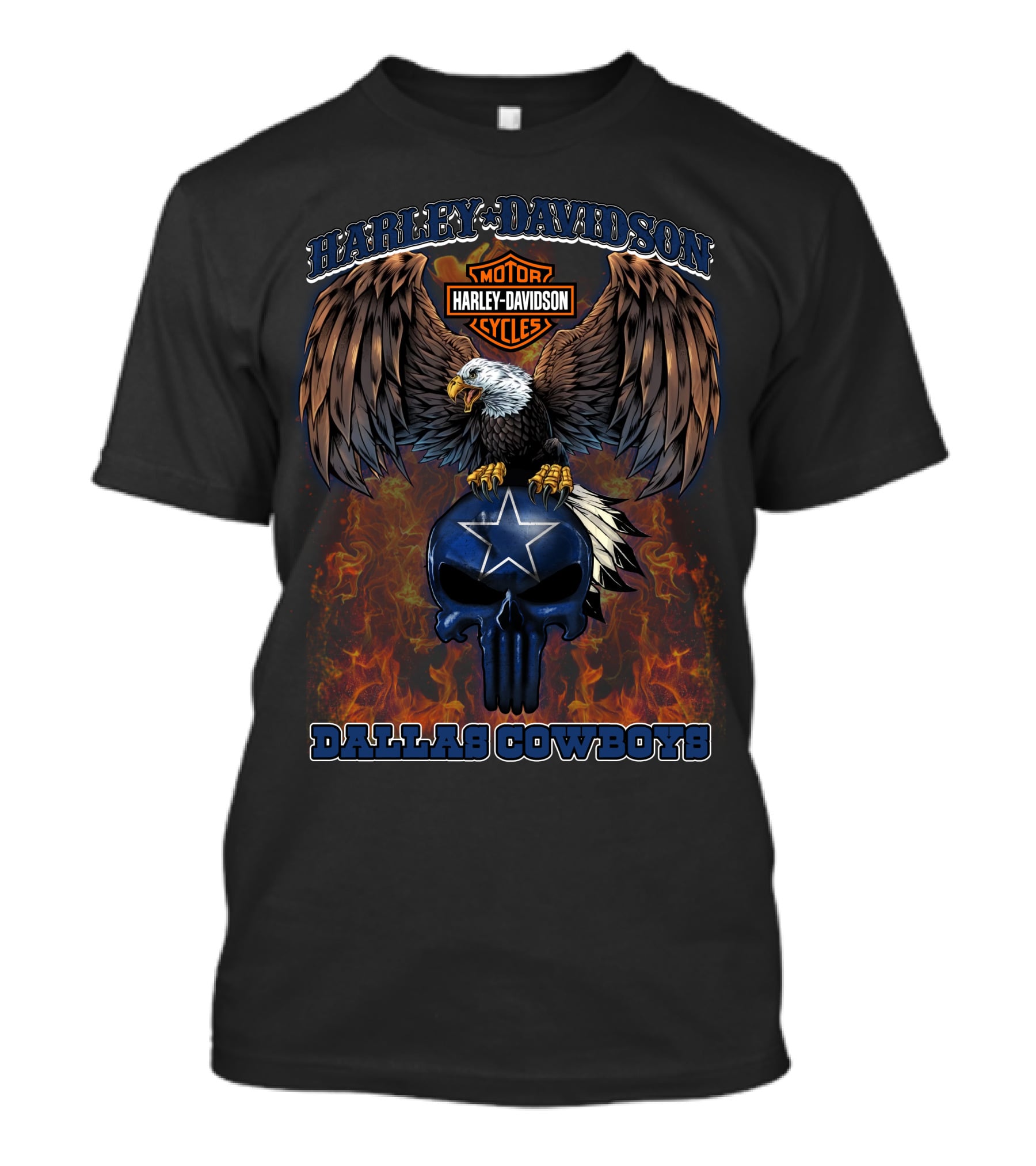 Harley Davidson Dallas Cowboys Eagle With Star Skull T-Shirt