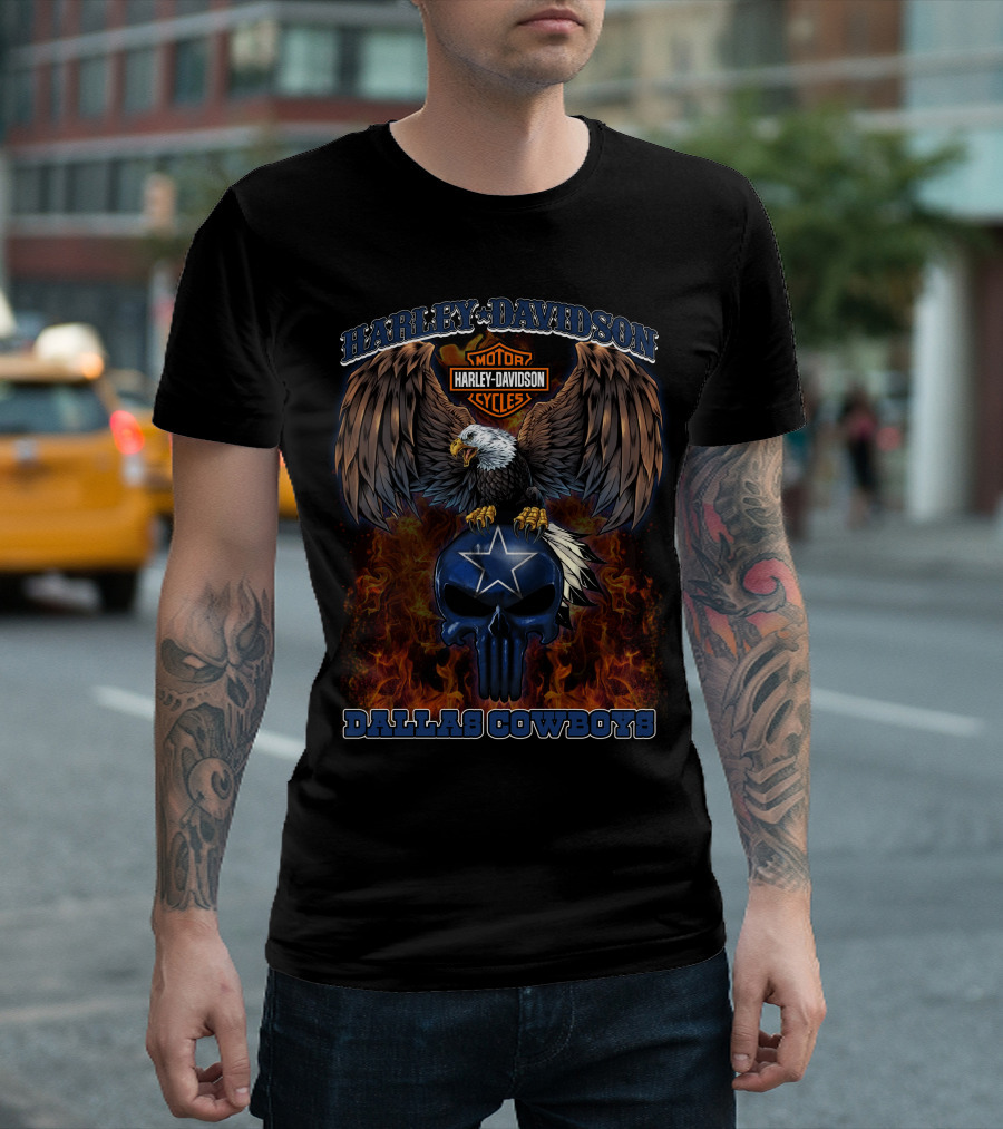 Harley Davidson Dallas Cowboys Eagle With Star Skull T-Shirt
