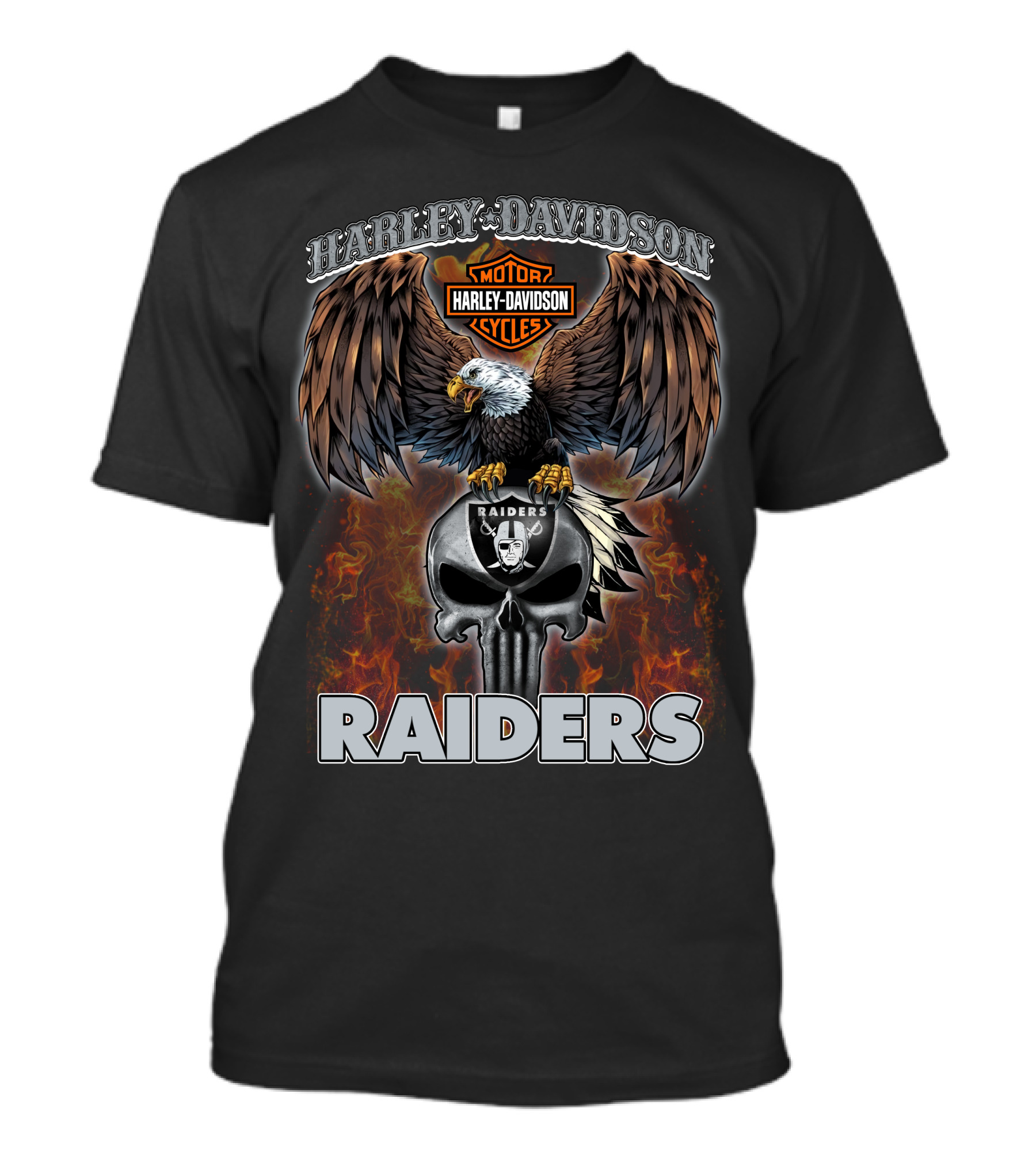 Harley Davidson Motor Cycles Raiders Eagle And Skull T-Shirt