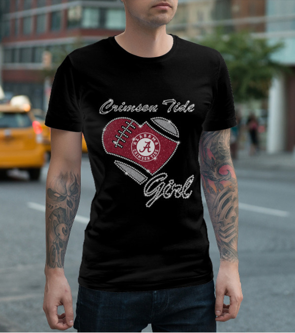 Crimson Tide Alabama Crimson Tide Girl Football Heart T-Shirt