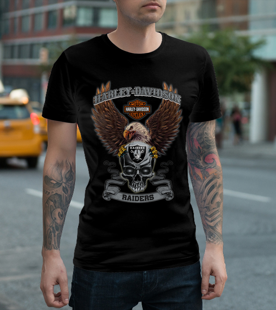 Harley Davidson Raiders Skull Eagle Nfl Oakland T-Shirt