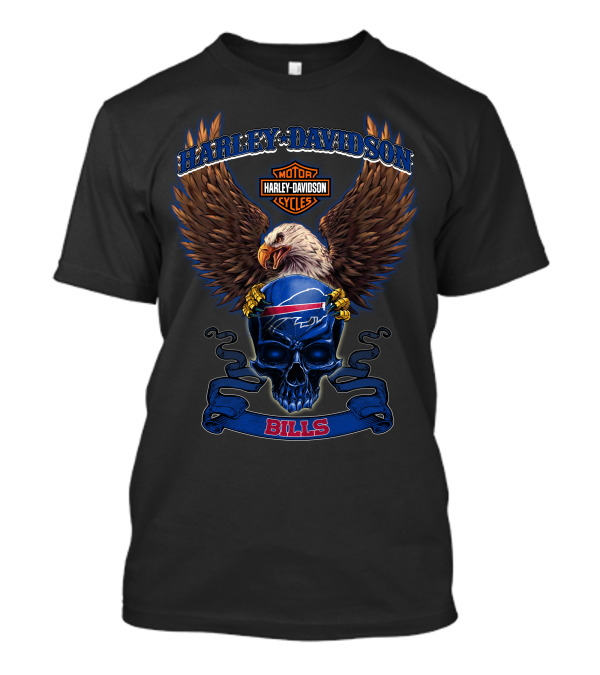 Harley Davidson Motor Cycles Eagle Skull Buffalo Bills T-Shirt