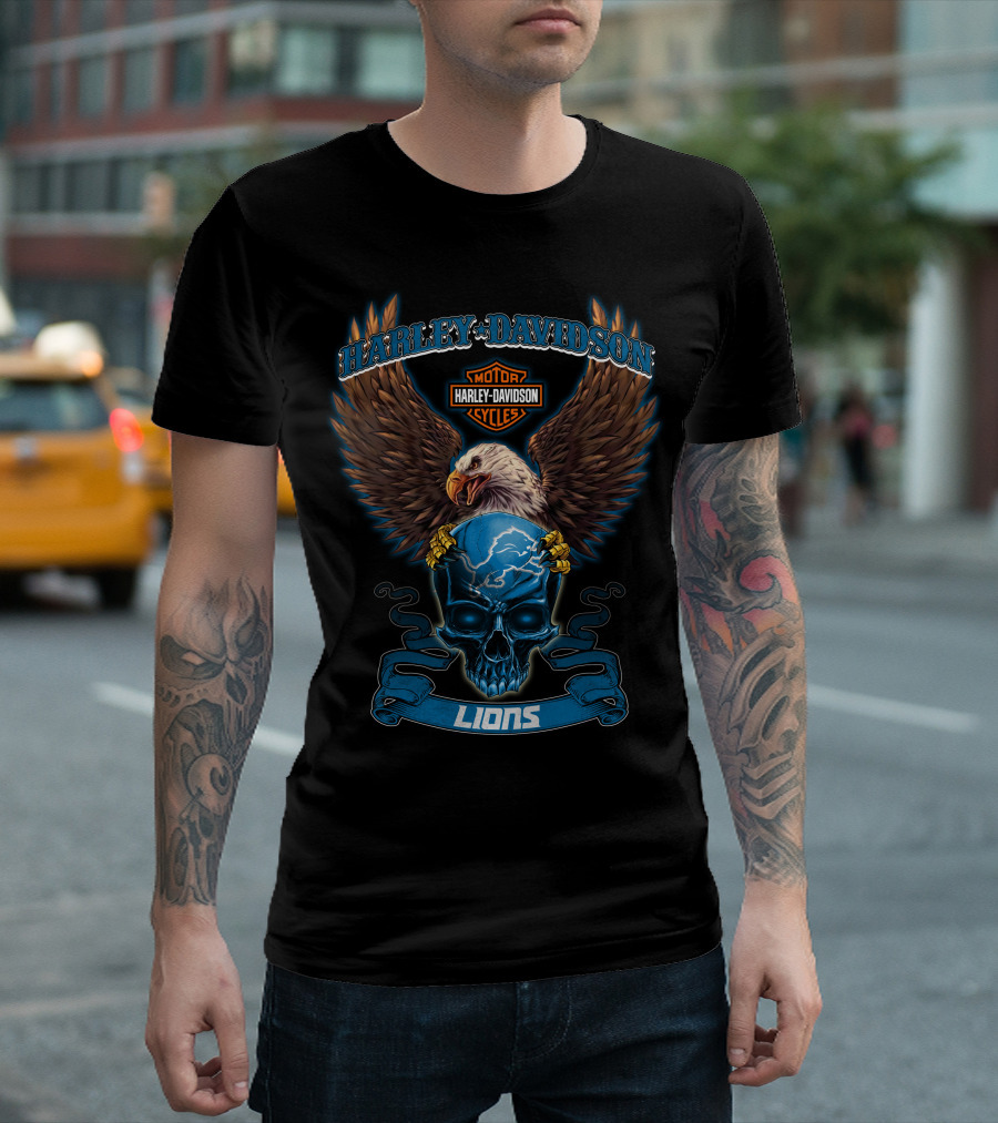 Harley Davidson Motor Cycles Eagle Lions Skull T-Shirt