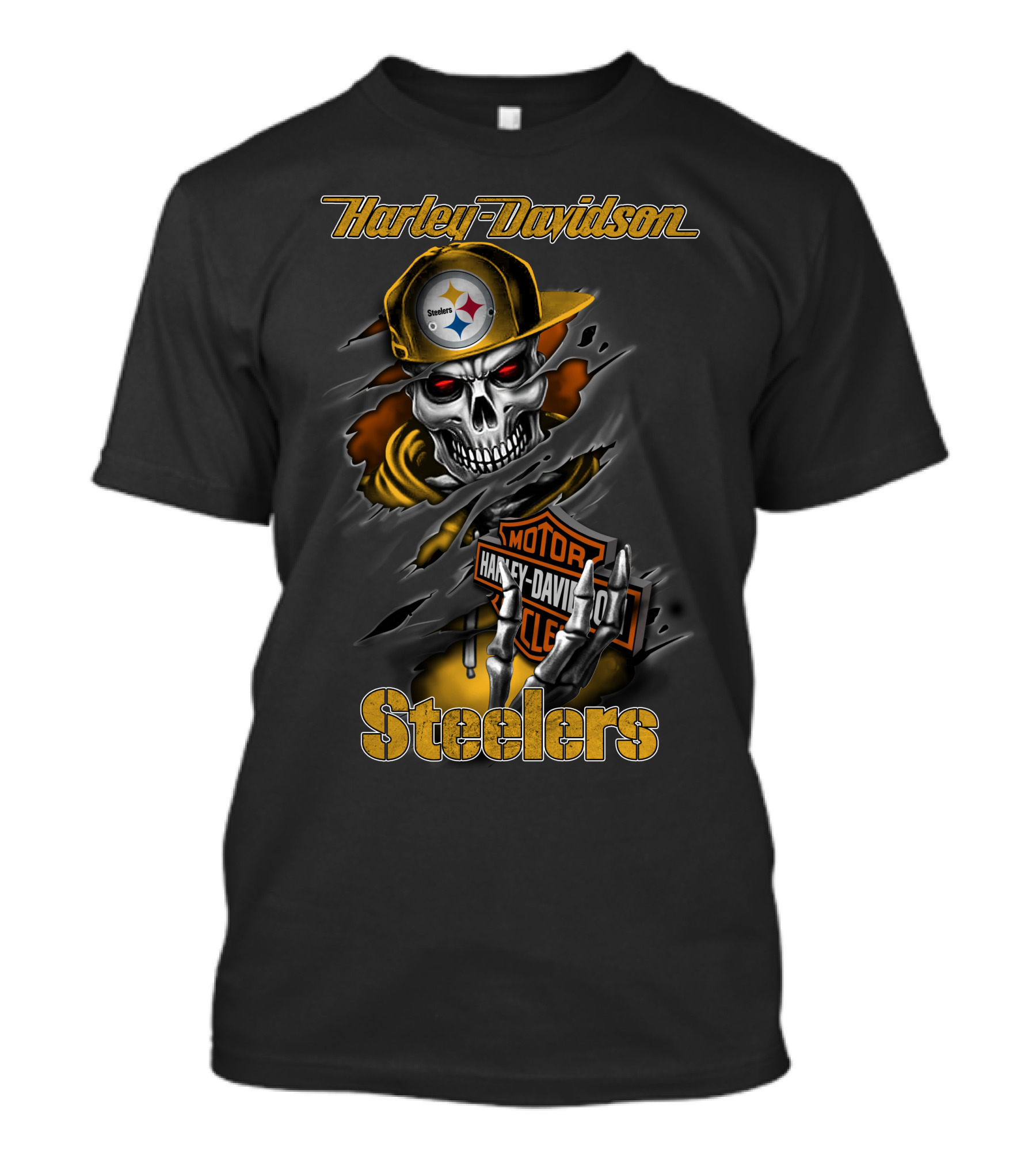 Harley Davidson Pittsburgh Steelers Skeleton Moto Nfl T-Shirt