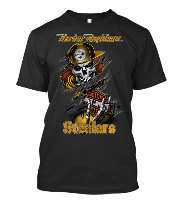 Harley Davidson Pittsburgh Steelers Skeleton Moto Nfl T-Shirt