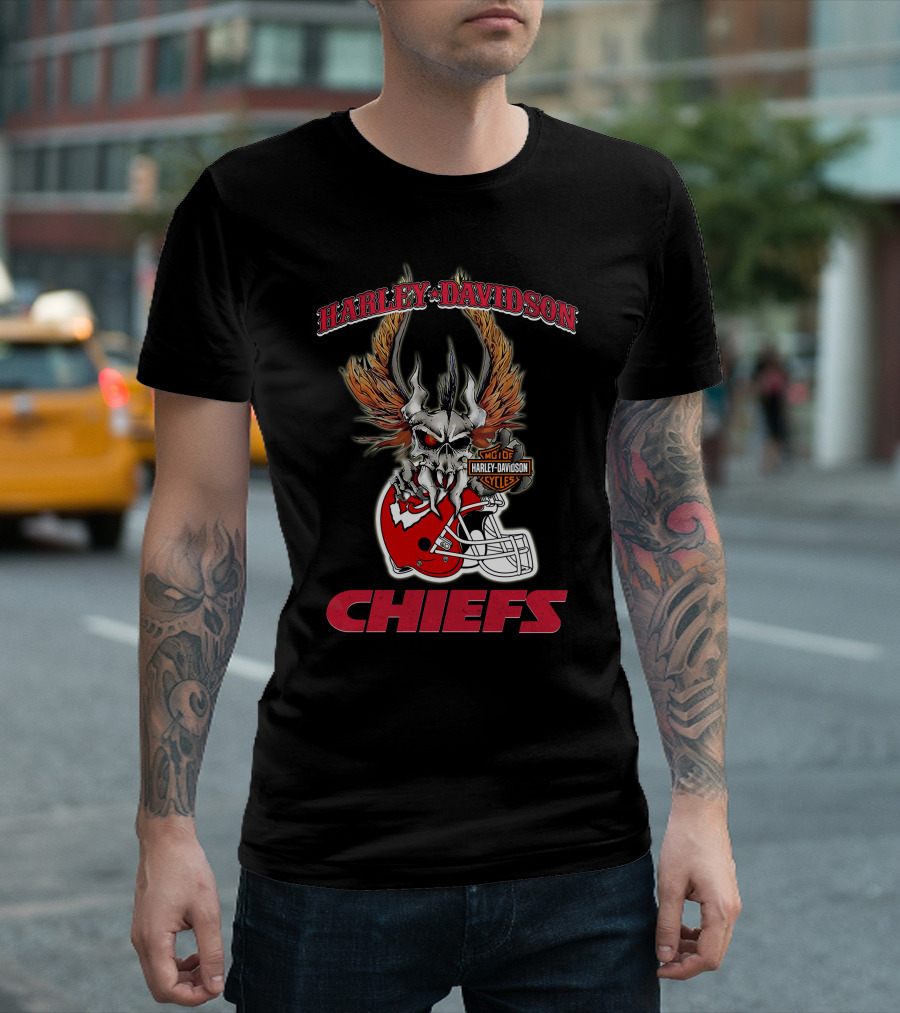 Harley Davidson Kansas City Chiefs Skull Helmet Chiefs T-Shirt
