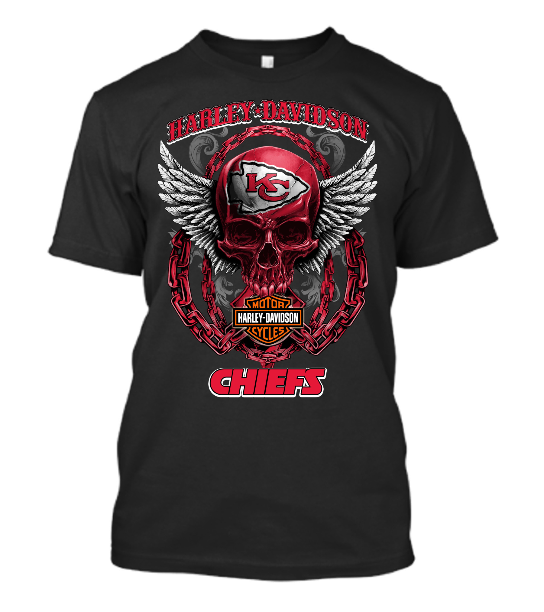 Harley Davidson Kansas City Chiefs Nfl Motorcycles 04 Chiefs Logo Skull Wings T-Shirt