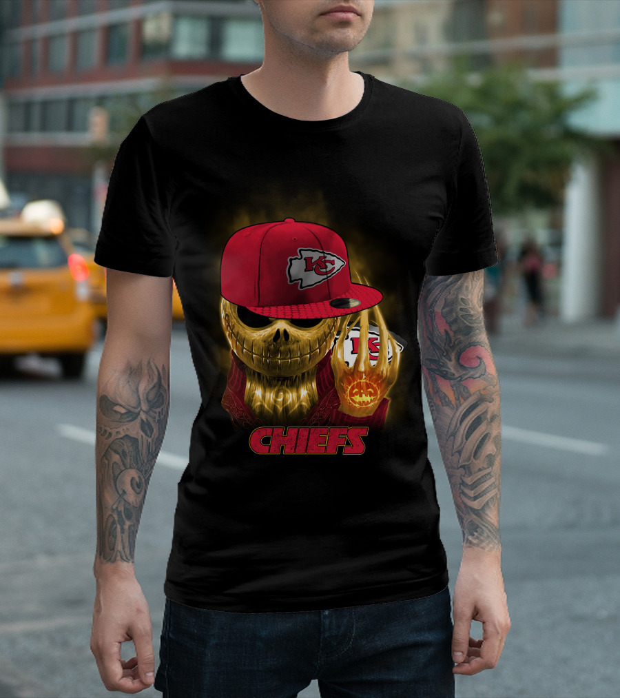 Sk 14 Kansas City Chiefs Glowing Skeleton Wearing Red Cap With Team T-Shirt