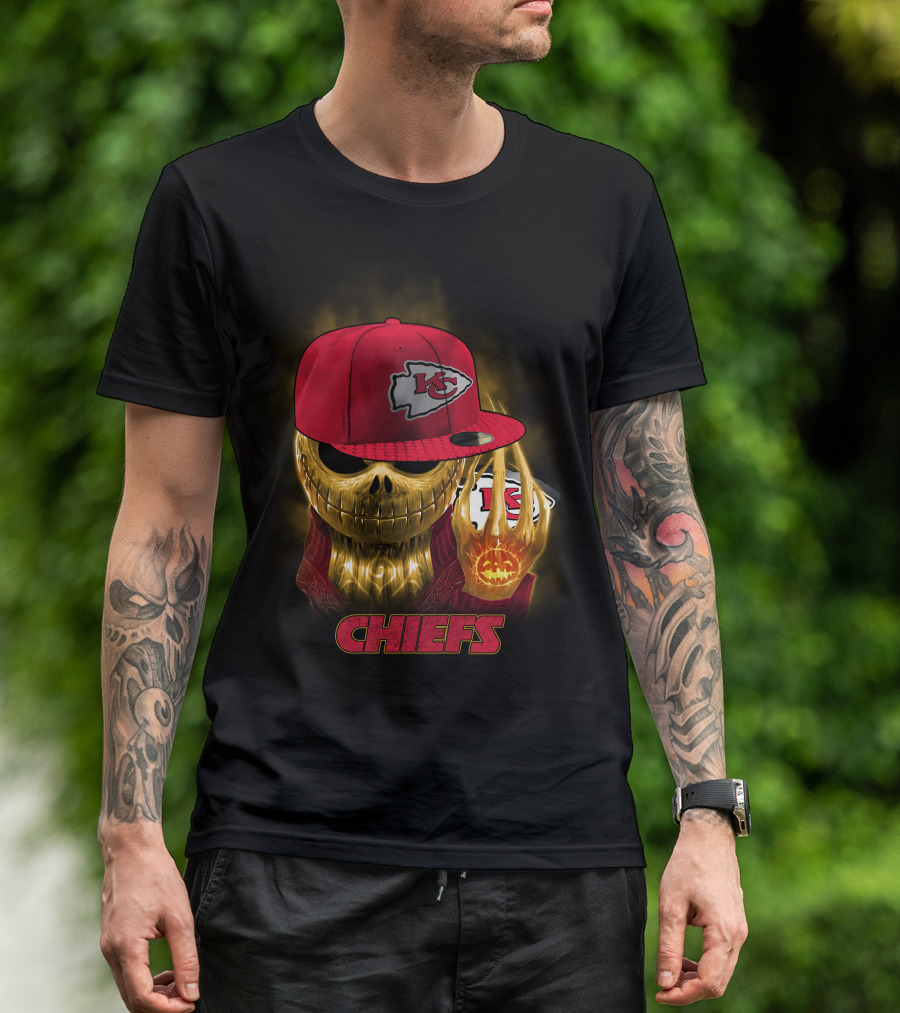 Sk 14 Kansas City Chiefs Glowing Skeleton Wearing Red Cap With Team T-Shirt