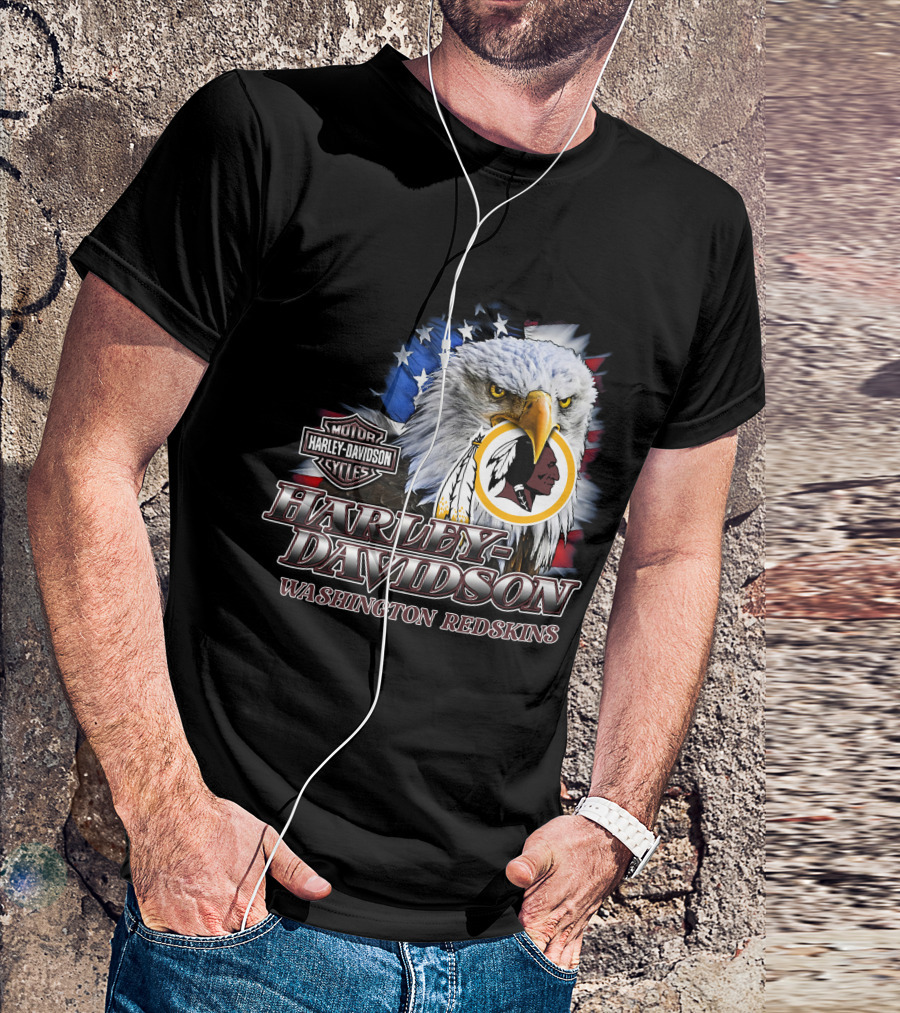 Washington Redskins Harley Davidson Nfl Eagles American Flag T-Shirt