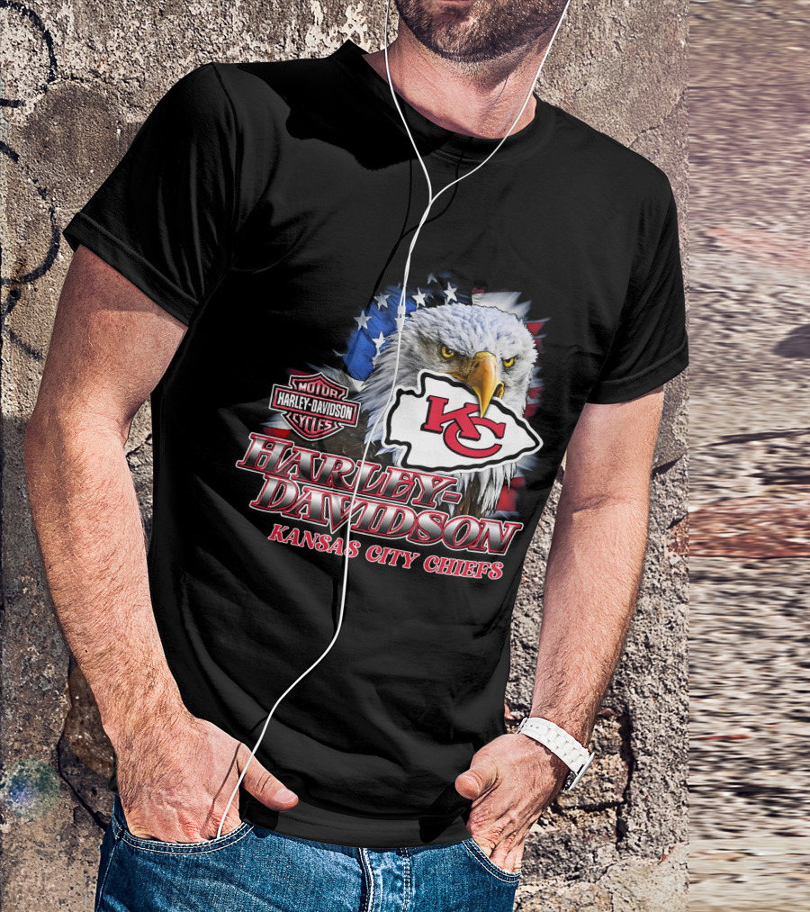 Harley Davidson Kansas City Chiefs Nfl Eagle American Flag T-Shirt