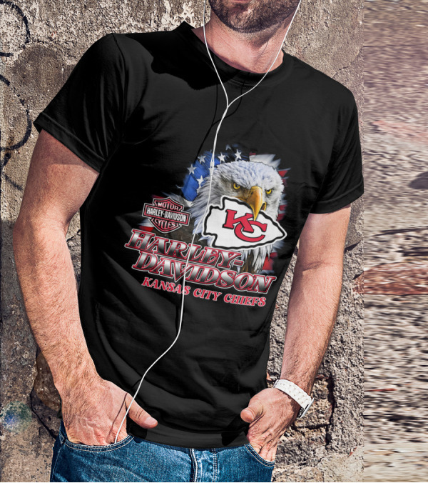 Harley Davidson Kansas City Chiefs Nfl Eagle American Flag T-Shirt
