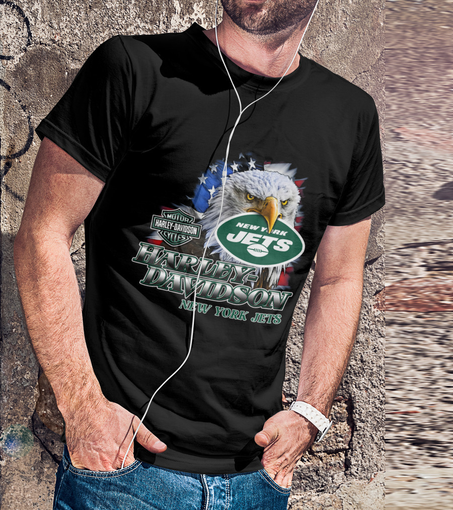 New York Jets Harley Davidson American Eagle Nfl T-Shirt