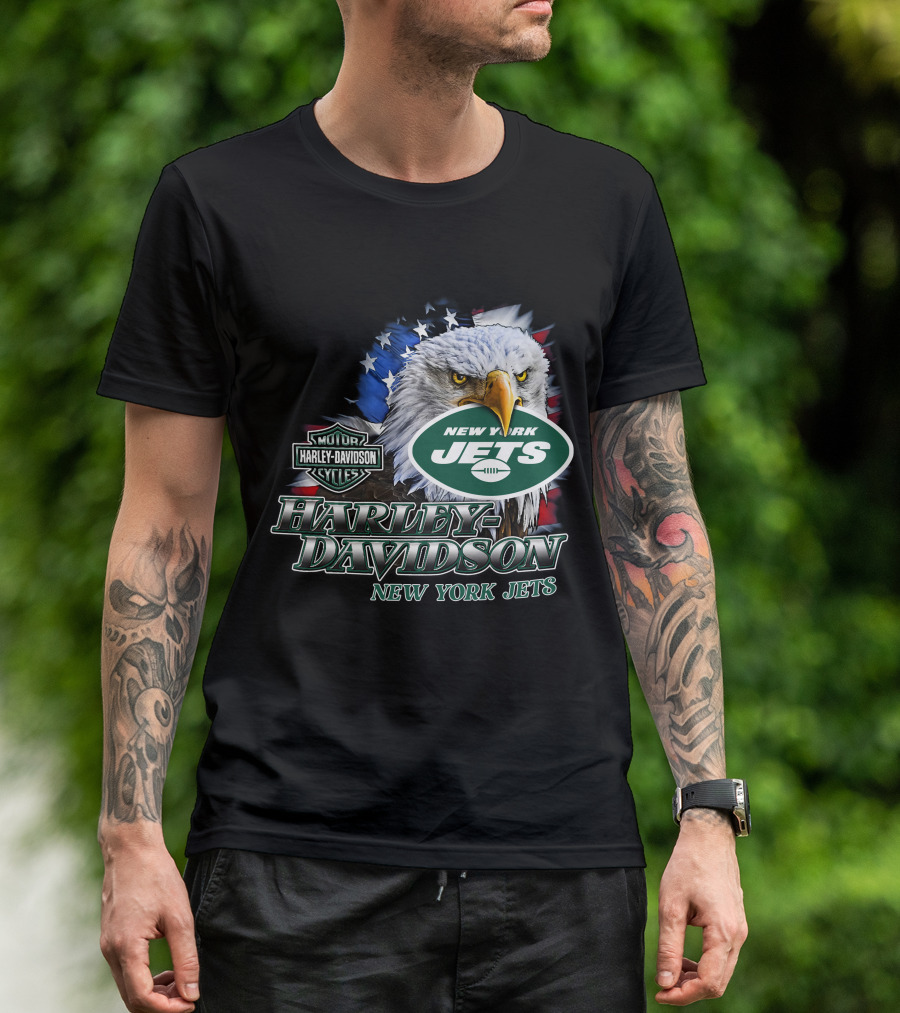 New York Jets Harley Davidson American Eagle Nfl T-Shirt