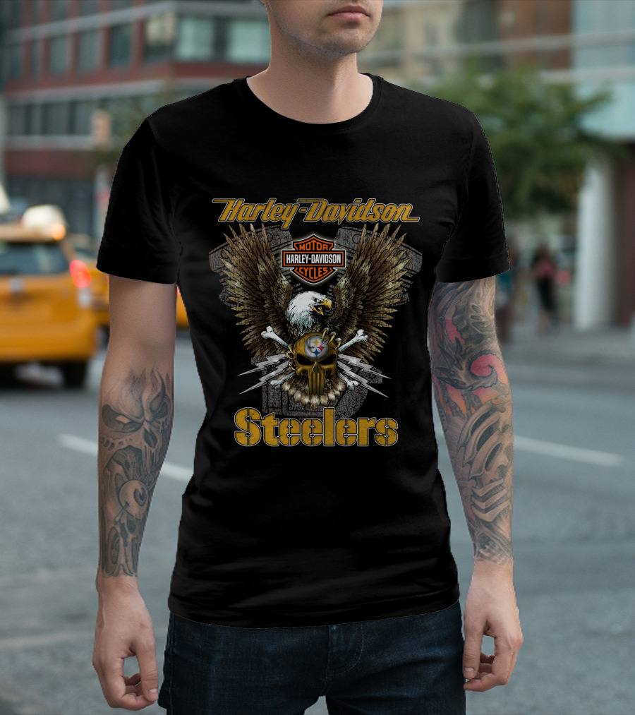 Harley Davidson Motor Cycles Steelers Eagle Nfl Pittsburgh T-Shirt
