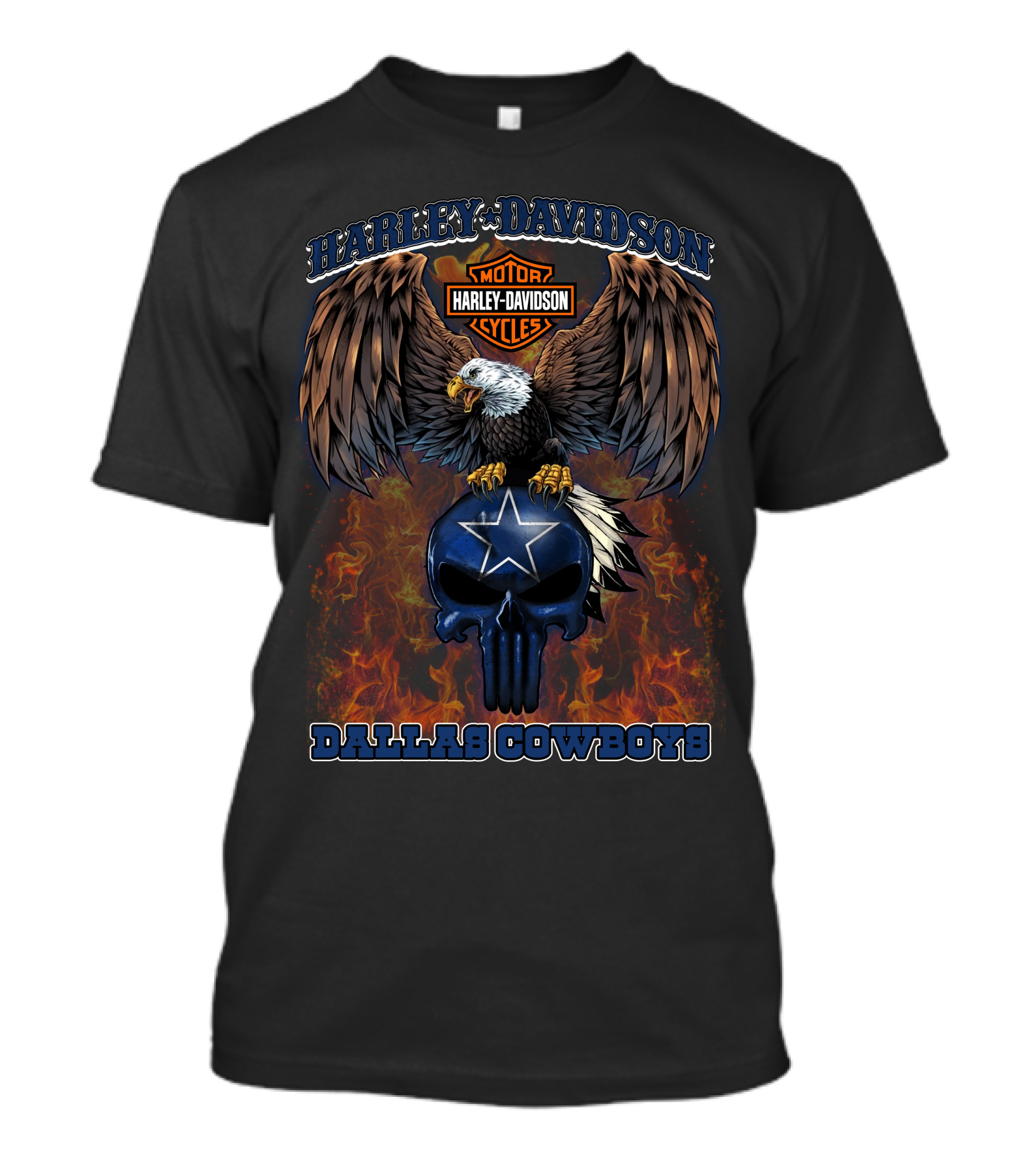 Dallas Cowboys Harley Davidson Eagle Skull Flame T-Shirt