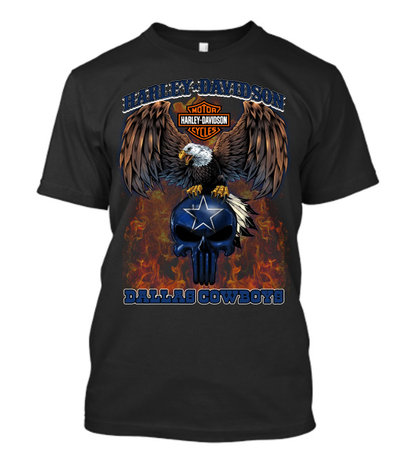 Dallas Cowboys Harley Davidson Eagle Skull Flame T-Shirt