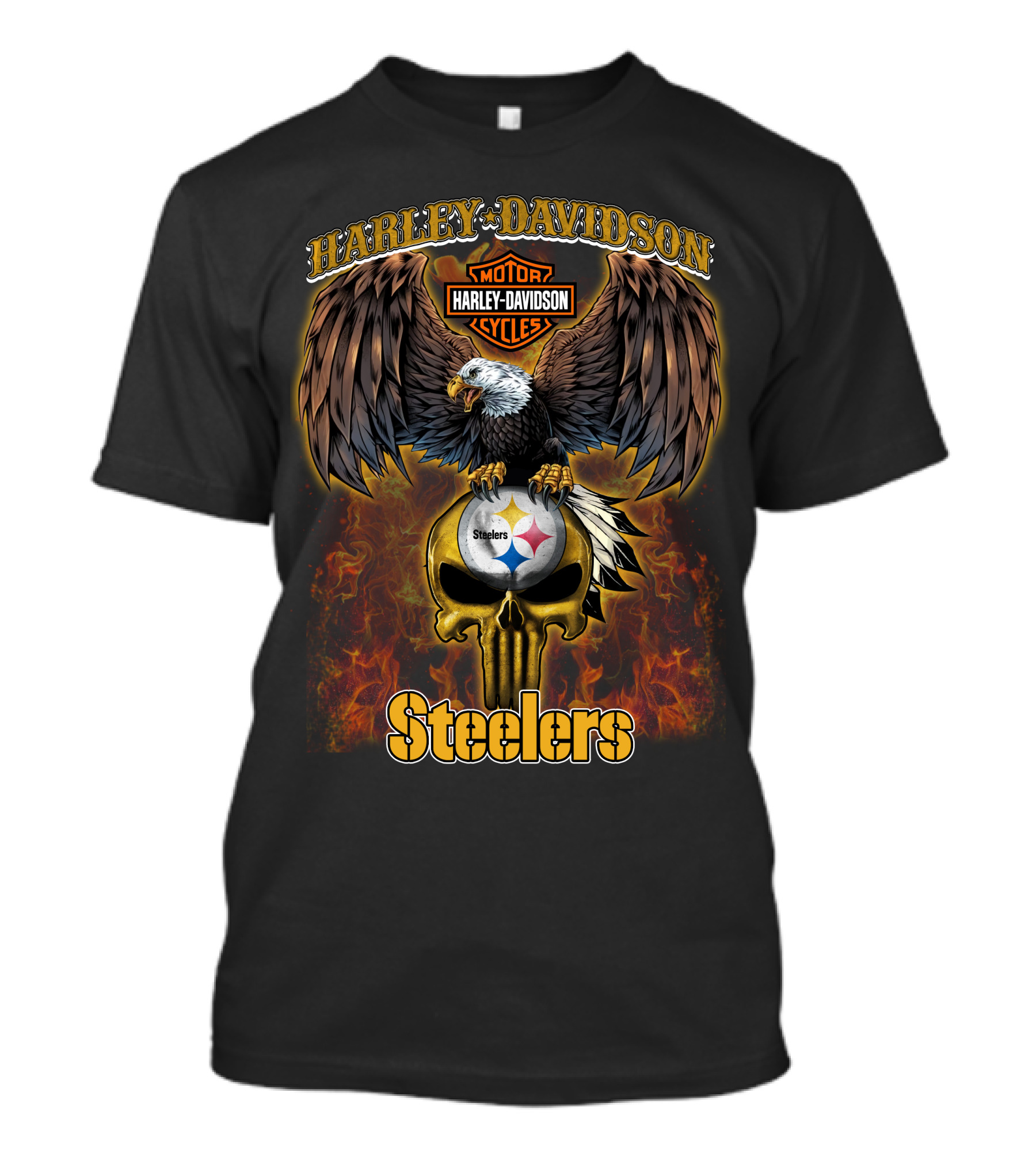 Harley Davidson Steelers Nfl Eagle Logo Flame T-Shirt